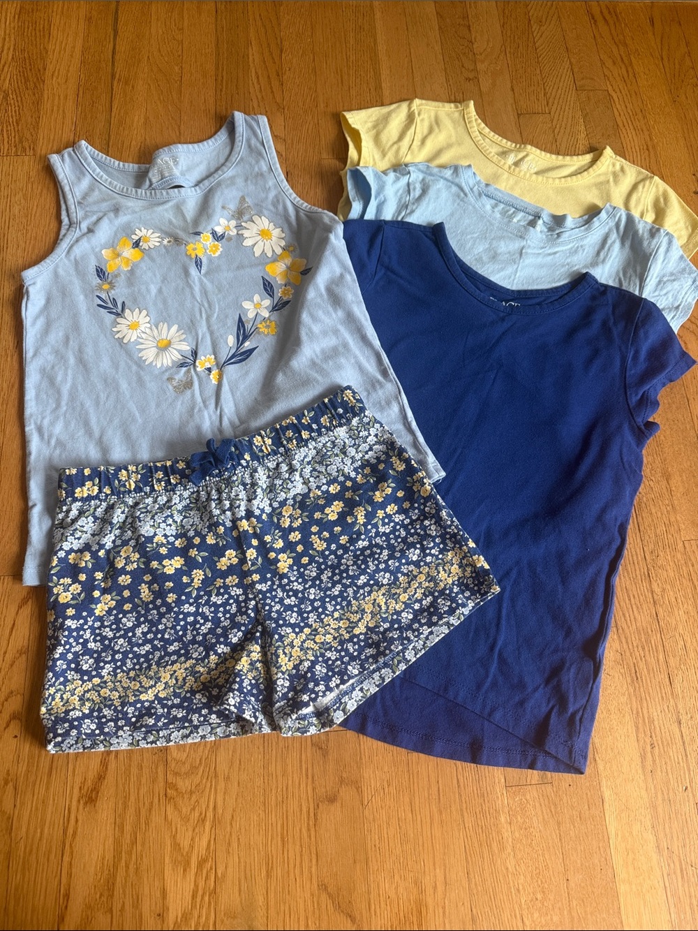 Adorable Bundle Girls Floral Shorts & Tee Set - Light Blue, Navy & Yellow
